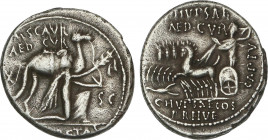 Roman Coins
Republic
Denario. 58 a.C. AEMILIA. M. Aemilius Scaurus y Pub. Plautius Hypsaeus. Anv.: M. SCAVR. AED. CVR. EX S. C. REX. (ARETAS). El Re...