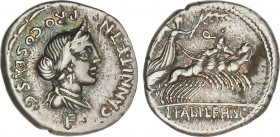 Roman Coins
Republic
Denario. 82-81 a.C. ANNIA. C. Annius y Lucius Fabius. Anv.: Busto diademado de Anna Perenna a derecha, delante balanzas, detrás...