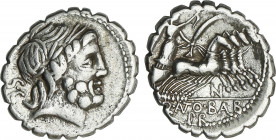 Roman Coins
Republic
Denario. 83-82 a.C. ANTONIA. Q. Antonius Balbus. Anv.: S.C. Cabeza laureada de Júpiter a derecha. Rev.: Victoria en cuadriga a ...