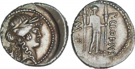 Roman Coins
Republic
Denario. 42 a.C. CLAUDIA. P.Claudius M.f. Turrinus. Anv.: Cabeza laureada de Apolo a derecha, detrás lira. Rev.: Diana Lucifera...