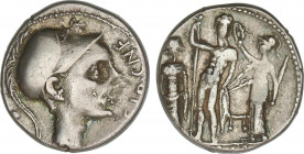 Roman Coins
Republic
Denario. 112-111 a.C. CORNELIA. Cnaeus Cornelius Blasio. Anv.: Cabeza de Escipìón El Africano a derecha, encima estrella, detrá...