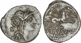 Roman Coins
Republic
Denario. 91 a.C. JUNIA. D. Junius Silanus L.f. Anv.: Cabeza de Roma a derecha, detrás letra M. Rev.: Victoria en biga a derecha...