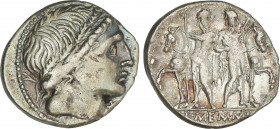 Roman Coins
Republic
Denario. 109-108 a.C. MEMMIA. L. Memmius. Anv.: Cabeza masculina a derecha, delante ¶. Rev.: Dioscuros de pie sosteniendo las b...