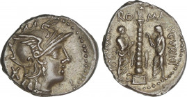 Roman Coins
Republic
Denario. 134 a.C. MINUCIA. Ti Minucius Augurinus. Anv.: Cabeza de Roma a derecha, detrás. Rev.: Columna entre Lucius Minucius y...