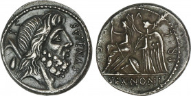 Roman Coins
Republic
Denario. 59 a.C. NONIA. M. Nonius Sufenas. Anv.: Cabeza de Saturno a derecha entre vaso, arpa, SC y SVFENAS. Rev.: Roma sentada...