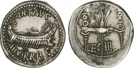 Roman Coins
Empire
Denario. Acuñada el 32-31 a.C. MARCO ANTONIO. Anv.: ANT. AVG. III. VIR. R.P.C. Galera pretoriana a derecha. Rev.: LEG. III. Águil...