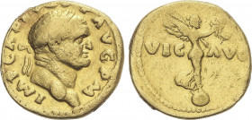 Roman Coins
Empire
Aureo. Acuñada el 70-72 d.C. VESPASIANO. Anv.: IMP. CAES. VESP. AVG. P. M. Cabeza laureada de Vespasiano a derecha. Rev.: VIC. AV...