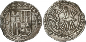 Spanish Monarchy
Ferdinand and Isabella
4 Reales. SEVILLA. Anv.: S-Escudo-IIII. Rev.: P en campo 6 flechas. 13,23 grs. (Leve pátina). AC-564. MBC+.