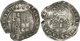 Spanish Monarchy
Ferdinand and Isabella
4 Reales. SEVILLA. ESCASA. Anv.: IIII-Escudo-S. Rev.: P en campo 7 flechas. 13,45 grs. Cospel irregular. AC-...