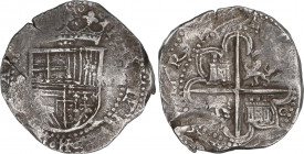 Spanish Monarchy
Philip II
8 Reales. S/F. SEVILLA. C. Rev.: Ensayador a la derecha del 4º cuartel. 27,23 grs. Rara. AC-722; Cal-236. MBC-/MBC.