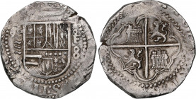 Spanish Monarchy
Philip II
8 Reales. 1590. VALLADOLID. F. Anv.: 90 horizontal / tres girones, debajo punto - Escudo - F encima roel / 8. 27,27 grs. ...