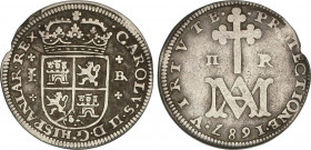 Spanish Monarchy
Charles II
2 Reales. 1687. SEGOVIA. BR. MUY ESCASA. 4,92 grs. Tipo María. (Defecto de acuñación en canto a las 10h). AC-449. MBC-....