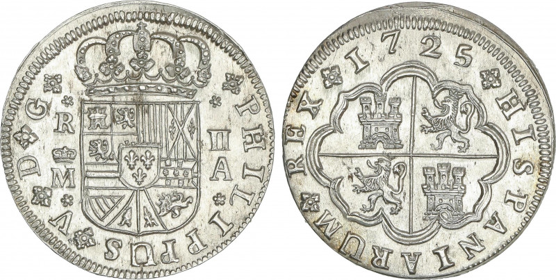 Spanish Monarchy
Philip V
2 Reales. 1725. MADRID. A. ESCASA ASÍ. 6,03 grs. Bel...