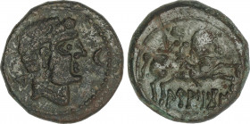 Celtiberian Coins
As. 120-80 a.C. ARATICOS (ARANDIGA, Zaragoza). Anv.: Cabeza masculina a derecha, delante creciente, detrás signo ibérico A. Rev.: J...