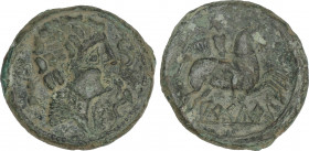 Celtiberian Coins
As. 120-80 a.C. ARCEDURGI (LA SEU D´URGELL, Lleidal). Anv.: Cabeza masculina a derecha entre jabalí y dos delfines. Rev.: Jinete a ...