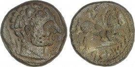 Celtiberian Coins
As. 120-80 a.C. ARSAOS (Zona de NAVARRA). Anv.: Cabeza masculina a derecha, arado y (delfín). Rev.: Jinete con dardo a derecha, deb...