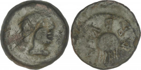 Celtiberian Coins
As. 80 a.C. CARBULA. (ALMODOVAR DEL RÍO, Córdoba). Anv.: Cabeza de Apolo a derecha, detrás letra ibérica Ta y delante ¿serpiente?. ...