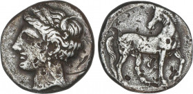 Celtiberian Coins
1/2 Siclo. ACUÑACIONES HISPANO-CARTAGINESAS. Anv.: Cabeza de Tanit a izquierda. Rev.: caballo estante a derecha con la cabeza girad...