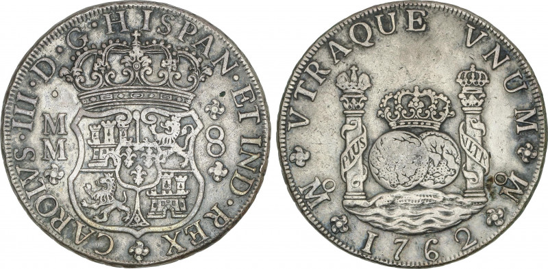 Spanish Monarchy
Charles III
8 Reales. 1762. MÉXICO. M.M. 26,65 grs. Columnari...