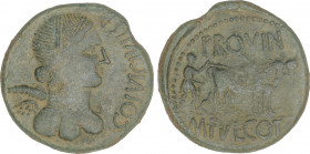 Celtiberian Coins
As. 50-30 a.C. ACUÑACIONES DE TRANSICIÓN. CELSA. Anv.: COL. VIC. IVL. LEP. Busto femenino con palma y ala a derecha. Rev.: PR. QVIN...