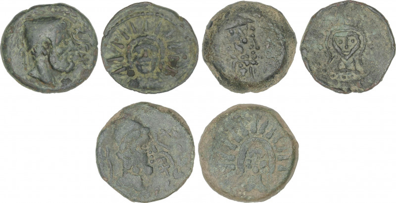 Celtiberian Coins
Lote 3 monedas As. 200-20 a.C. MALACA (MÁLAGA). Anv.: Cabeza ...