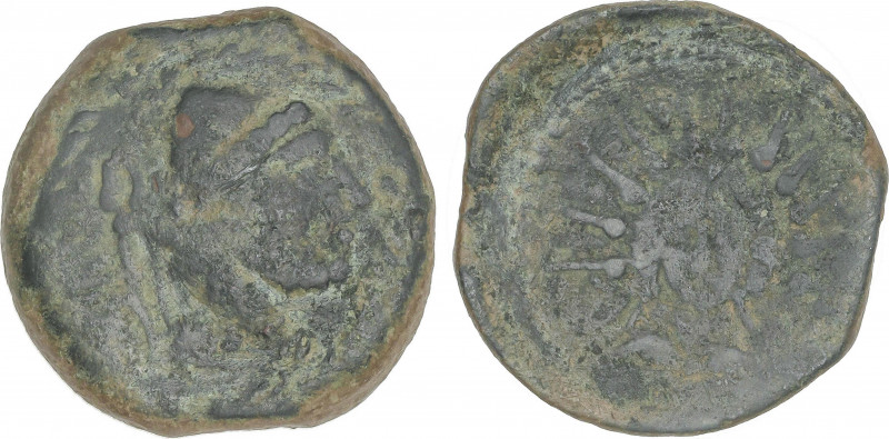 Celtiberian Coins
As. MALACA (MÁLAGA). Anv.: Busto de Vulcano barbado con birre...