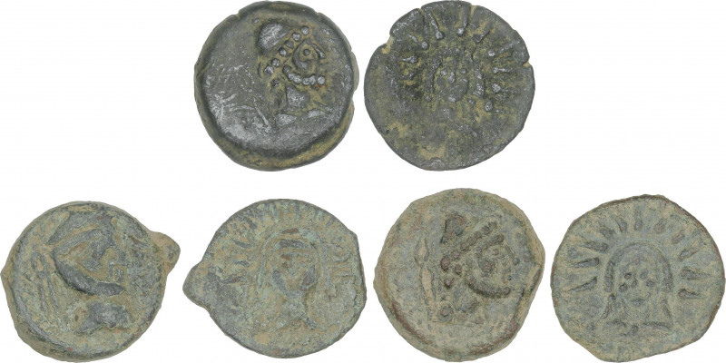 Celtiberian Coins
Lote 3 monedas As. 200-20 a.C. MALACA (MÁLAGA). Anv.: Cabeza ...