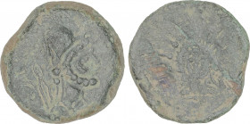 Celtiberian Coins
As. MALACA (MÁLAGA). Anv.: Busto de Vulcano barbado a derecha con birrete redondeado terminado en borla y coleta, detrás tenazas y ...