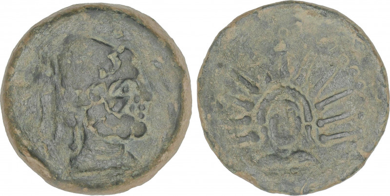 Celtiberian Coins
As. MALACA. Anv.: Busto de Vulcano con birrete cónico y colet...