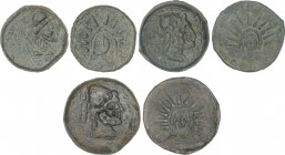 Celtiberian Coins
Lote 3 monedas As. 200-20 a.C. MALACA (MÁLAGA). Anv.: Busto de Vulcano barbado a derecha con birrete redondeado o cónico terminado ...