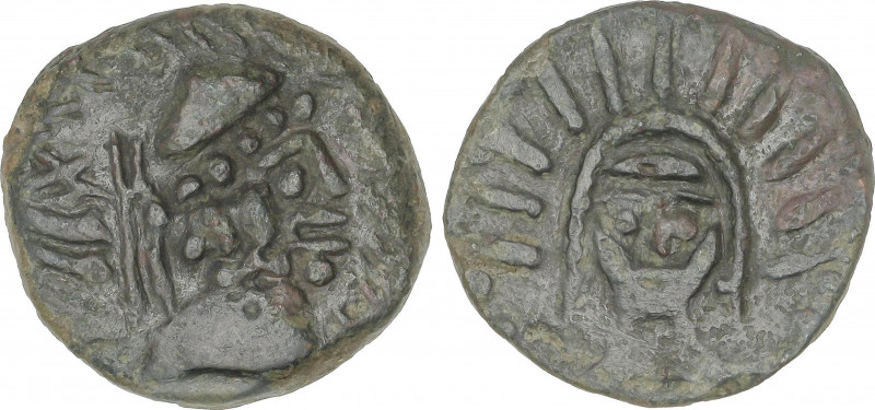 Celtiberian Coins
As. MALACA (MÁLAGA). Anv.: Cabeza de Vulcano a derecha con bi...