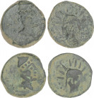 Celtiberian Coins
Lote 2 monedas As. 200-20 a.C. MALACA (MÁLAGA). Anv.: Cabeza de Vulcano barbado a derecha con birrete cónico, detrás tenazas y leye...