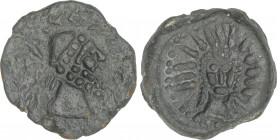 Celtiberian Coins
As. MALACA (MÁLAGA). Anv.: Cabeza de Vulcano barbado con birrete cónico a derecha, detrás tenazas y leyenda. Rev.: Busto de Helios ...