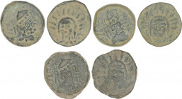 Celtiberian Coins
Lote 3 monedas As. 200-20 a.C. MALACA (MÁLAGA). Anv.: Cabeza de Vulcano a derecha con birrete aplanado terminado en borla recta, de...