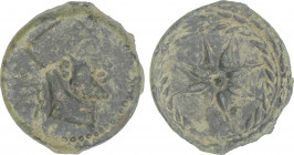 Celtiberian Coins
Semis. 200-20 a.C. MALACA (MÁLAGA). Anv.: Cabeza de Vulcano con gorro plano a derecha, detrás leyenda y tenazas. Rev.: Estrella de ...