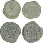 Celtiberian Coins
Lote 2 monedas Cuadrante. 200-20 a.C. MALACA (MÁLAGA). Anv.: Cabeza de Vulcano a derecha con gorro, uno puntiagudo, el otro redonde...