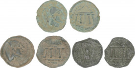 Celtiberian Coins
Lote 3 monedas Cuadrante. 200-20 a.C. MALACA (MÁLAGA). Anv.: Cabeza de Vulcano a derecha con gorro redondeado, detrás tenazas y ley...