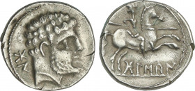 Celtiberian Coins
Denario. 180-20 a.C. BOLSCAN (HUESCA). Anv.: Cabeza barbada a derecha, detrás BoN. Rev.: Jinete con lanza a derecha, debajo leyenda...