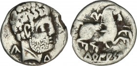 Celtiberian Coins
Denario. 120-20 a.C. TURIASO (TARAZONA, Zaragoza). Anv.: Cabeza grande barbada a derecha con letras ibéricas Ca, S y Tu. Rev.: Jine...
