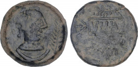 Celtiberian Coins
As. 50 a.C. ULIA (MONTEMAYOR, Córdoba). Anv.: Cabeza femenina a derecha, delante espiga, debajo creciente. Rev.: Ramas de vid alred...