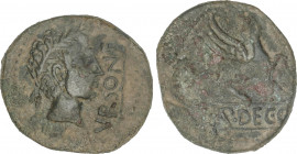 Celtiberian Coins
As. 50 a.C. URSONE (OSUNA, Sevilla). Anv.: Cabeza masculina laureada a derecha, delante VRSONE en linea. Rev.: Esfinge a derecha, d...