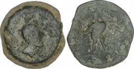 Celtiberian Coins
As. 150-50 a.C. VENTIPO (CASARICHE, Sevilla). Anv.: Cabeza masculina con casco a derecha. Rev.: Soldado con escudo y tridente a izq...