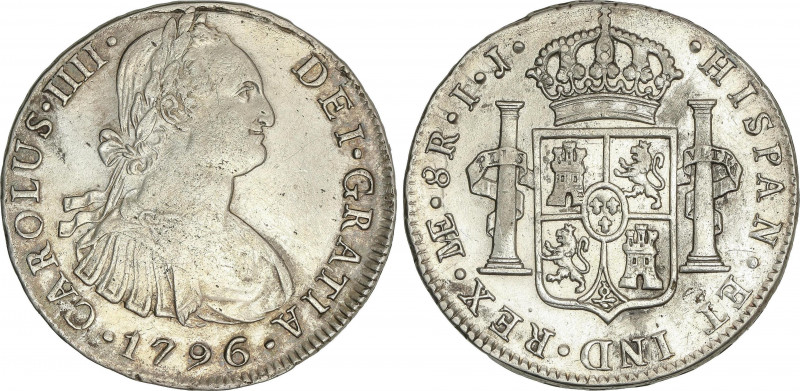 Spanish Monarchy
Charles IV
8 Reales. 1796. LIMA. I.J. 26,23 grs. (Golpecitos)...