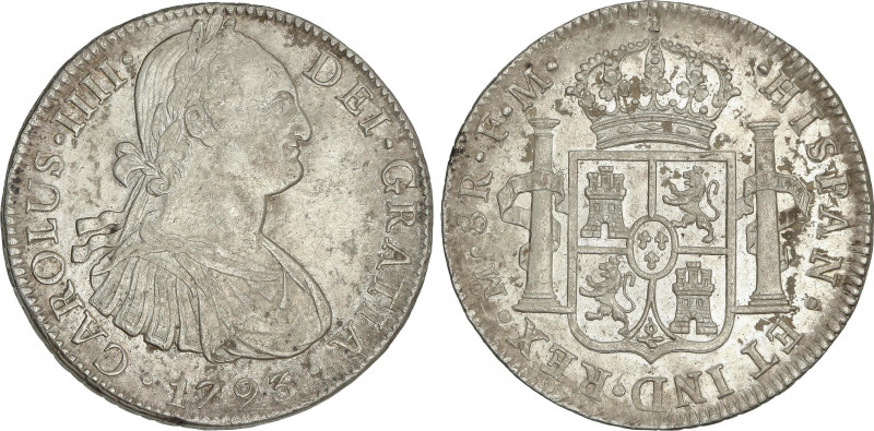 Spanish Monarchy
Charles IV
8 Reales. 1793. MÉXICO. F.M. 26,77 grs. Restos de ...