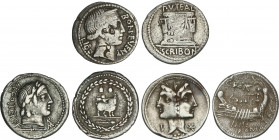 Roman Coins
Republic
Lote 3 monedas Denario. FONTEIA (2), SCRIBONIA. AR. A EXAMINAR. FFC-713, 717, 1102. MBC a MBC+.