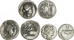 Roman Coins
Republic
Lote 3 monedas Denario. CLAUDIA, LUCILLA, POSTUMIA. AR. A EXAMINAR. FFC-569, 821, 1075. MBC a MBC+.