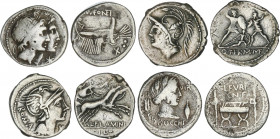 Roman Coins
Republic
Lote 4 monedas Denario. MINUCIA, FLAMINIA, FONTEIA, FURIA. AR. A EXAMINAR. FFC-708, 714, 735, 928. MBC- a MBC.