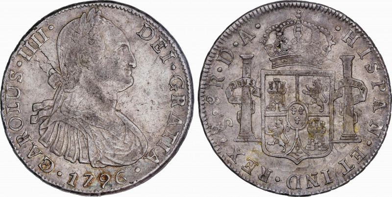 Spanish Monarchy
Charles IV
8 Reales. 1796. SANTIAGO. D.A. RARA. 26,74 grs. Va...