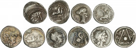 Roman Coins
Republic
Lote 5 monedas Denario. CARISIA (2), CORNELIA, PORCIA, TITURIA. AR. A EXAMINAR. BC+ a MBC-.