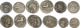 Roman Coins
Republic
Lote 6 monedas Denario. APPULEIA, CALIDIA, JULIA, MEMMIA, y PAPIRIA (2). AR. A EXAMINAR. MBC- a MBC.